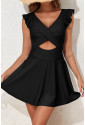 Black Crossed Cutout One Piece Swimdress