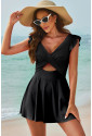 Black Crossed Cutout One Piece Swimdress