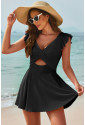 Black Crossed Cutout One Piece Swimdress