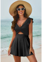 Black Crossed Cutout One Piece Swimdress