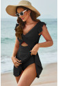 Black Crossed Cutout One Piece Swimdress