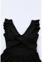 Black Crossed Cutout One Piece Swimdress