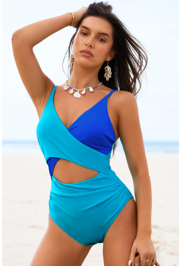 Crossover Colorblock Cutout One Piece Swimsuit