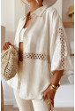 White Linen Crochet Patchwork Shirt