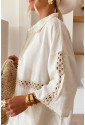 White Linen Crochet Patchwork Shirt