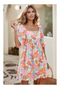 Summer Floral Square Neck Puff Sleeve Babydoll Dress