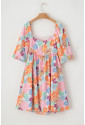 Summer Floral Square Neck Puff Sleeve Babydoll Dress