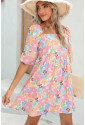 Summer Floral Square Neck Puff Sleeve Babydoll Dress