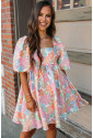 Summer Floral Square Neck Puff Sleeve Babydoll Dress