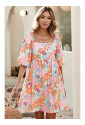 Summer Floral Square Neck Puff Sleeve Babydoll Dress