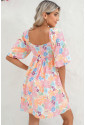 Summer Floral Square Neck Puff Sleeve Babydoll Dress