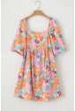 Summer Floral Square Neck Puff Sleeve Babydoll Dress