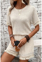 Summer knitted set with tassels - top and shorts