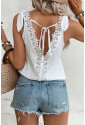 White Lace Backless V Neck Tank Top