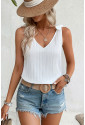 White Lace Backless V Neck Tank Top