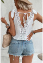 White Lace Backless V Neck Tank Top