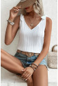 White Lace Backless V Neck Tank Top