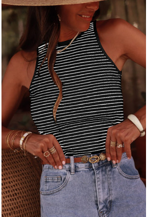 Striped Ribbed Knit Sleeveless Top