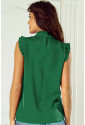 Pleated Mock Neck Frilled Trim Sleeveless Top