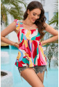 Multicolor Square Neck Abstract Print Tank Top