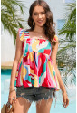 Multicolor Square Neck Abstract Print Tank Top