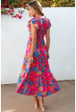 Boho Floral V Neck Ruffle Long Dress