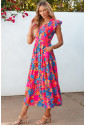 Boho Floral V Neck Ruffle Long Dress