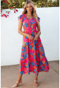 Boho Floral V Neck Ruffle Long Dress