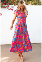 Boho Floral V Neck Ruffle Long Dress