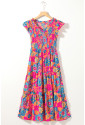 Boho Floral V Neck Ruffle Long Dress