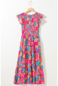 Boho Floral V Neck Ruffle Long Dress