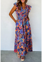 Boho Floral V Neck Ruffle Long Dress