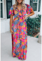 Boho Floral wrap Neck Ruffle Long Dress