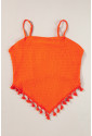 Oranžový texturovaný boho crop top so strapcami