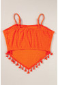 Orange Textured Tassels Cropped Top