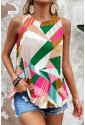 Multicolour Geometric Printed Pleated Shift Top