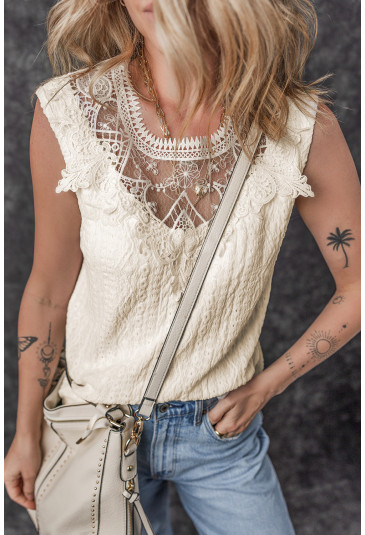 Apricot Guipure Lace Crochet Tank Top