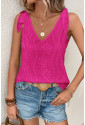 Magenta Embroidery Patterned Knotted Straps V Neck Tank Top