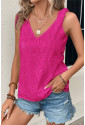 Magenta Embroidery Patterned Knotted Straps V Neck Tank Top