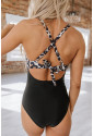 Leopard Black Crossed Cutout Backless Monokini