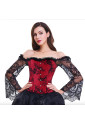 Victorian Gothic Off Shoulder Red Floral Lace Corset with Sleeves