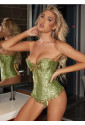 Green corset vamp with zipper