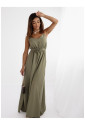 Khaki maxi dress with rose belt