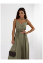 Khaki maxi dress with rose belt