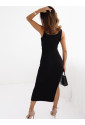 Black textured maxi dress with split