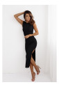 Black textured maxi dress with split