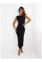 Black textured maxi dress with split