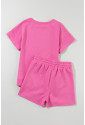 Pink 2pcs Solid Textured Drawstring Shorts Set