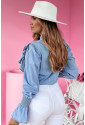 Ruffled Shirred Cuffs Denim Women Shirt