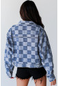 Checkered Patchwork Denim Jacket